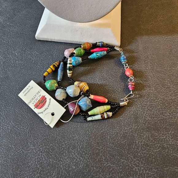 New Recycled Paper Beads Acacia Creation Artisan Necklace Bracelet Studio Kenya - Picture 3 of 16